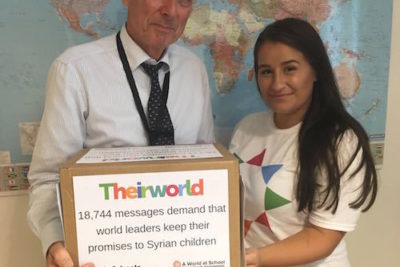 GYA Alexandra Kensland Letelier hands over 18,000 messages to conference co-host Norway.